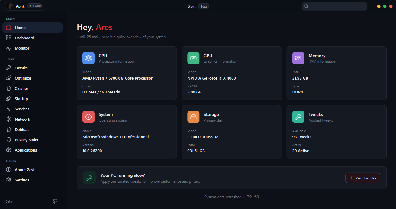 Zencore Home Screen